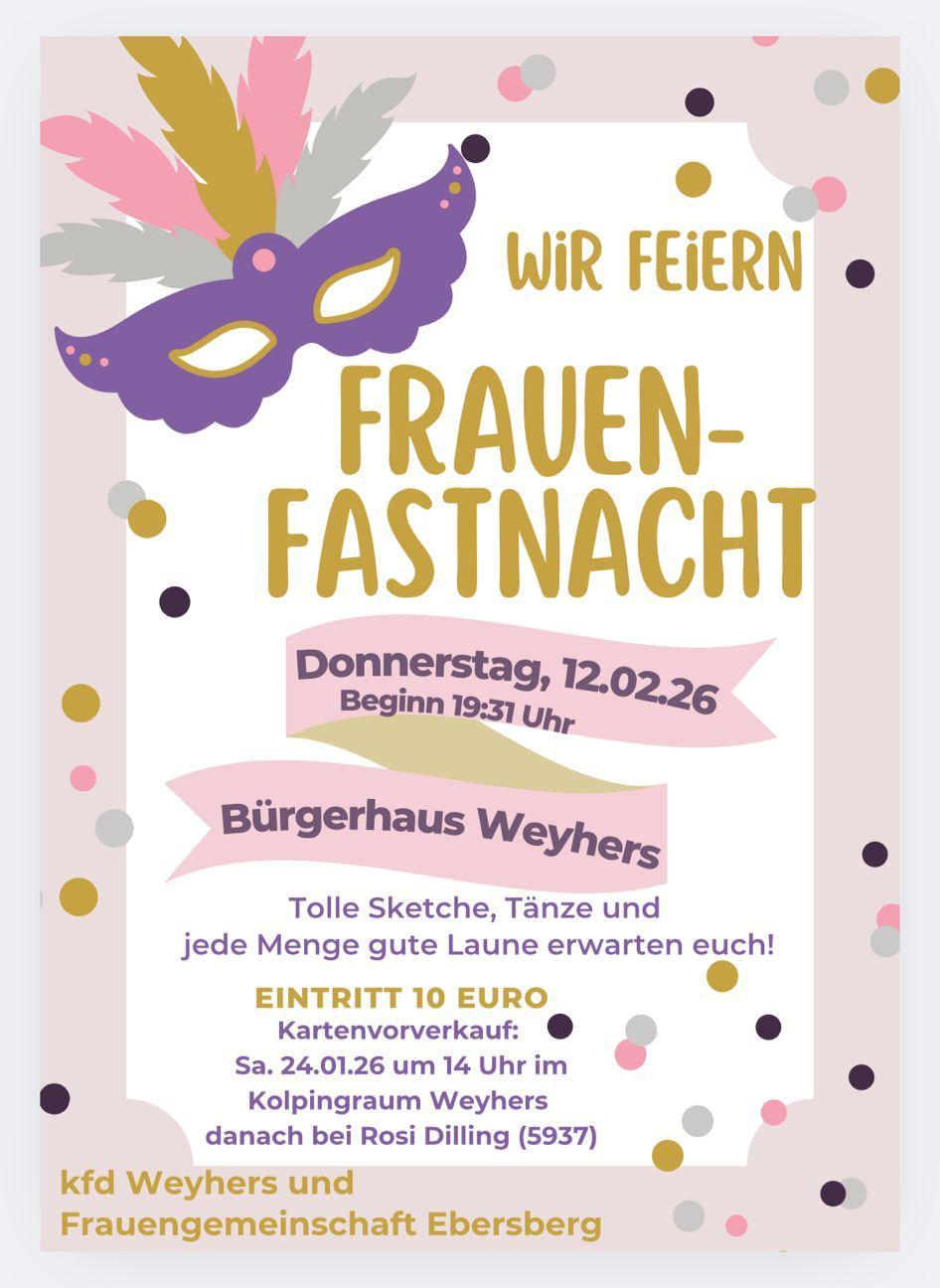 Frauenfastnacht am 12. Februar im Bürgerhaus Weyhers